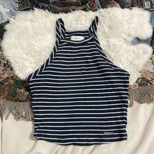 Abercrombie and Fitch Navy Blue Striped Halter-neck Crop Top